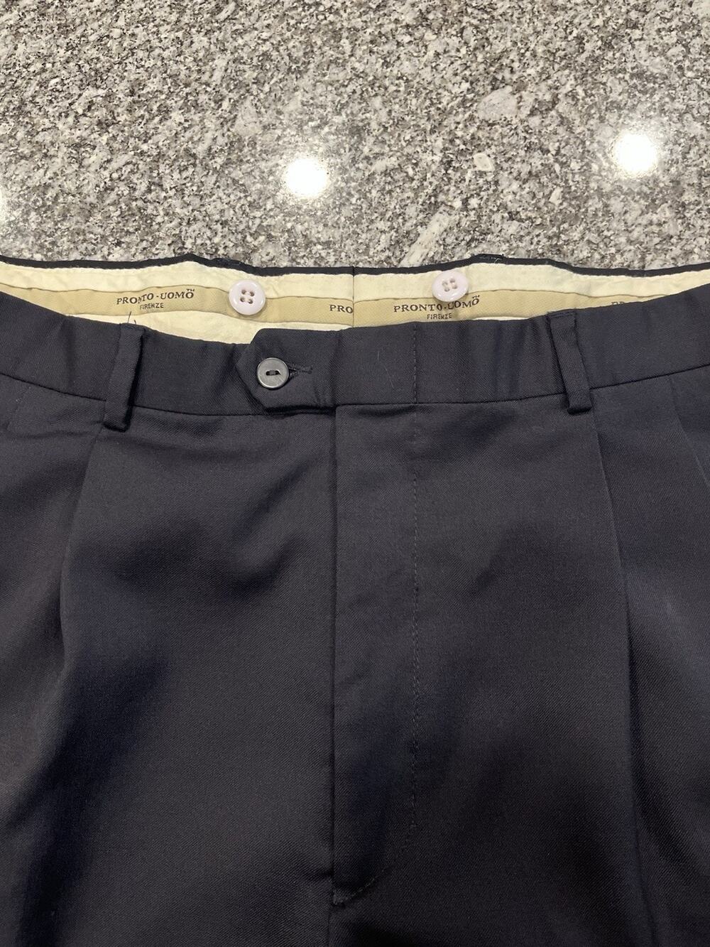 Pronto Uomo Men’s Black Solid Dress Pants Pleated Front Slash Pockets 38W A2